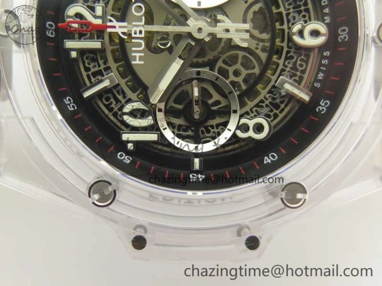 Big Bang Unico Magic Sapphire 45mm OXF Best Edition Black Skeleton Dial on Transparent Rubber Strap A Packable 6882