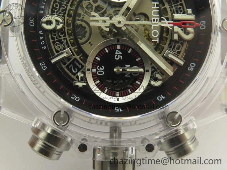 Big Bang Unico Magic Sapphire 45mm OXF Best Edition Black Skeleton Dial on Transparent Rubber Strap A Packable 6882