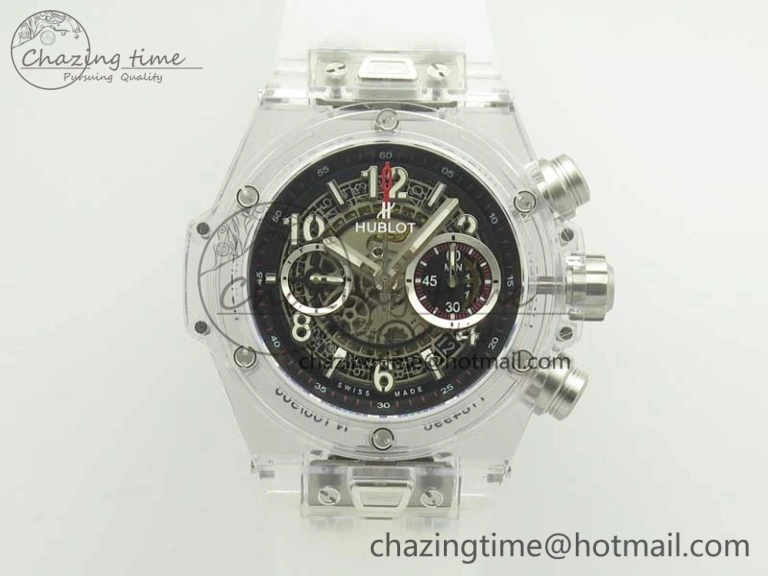 Big Bang Unico Magic Sapphire 45mm OXF Best Edition Black Skeleton Dial on Transparent Rubber Strap A Packable 6882