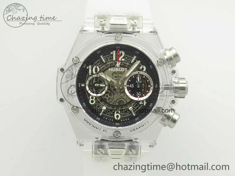 Big Bang Unico Magic Sapphire 45mm OXF Best Edition Black Skeleton Dial on Transparent Rubber Strap A Packable 6882