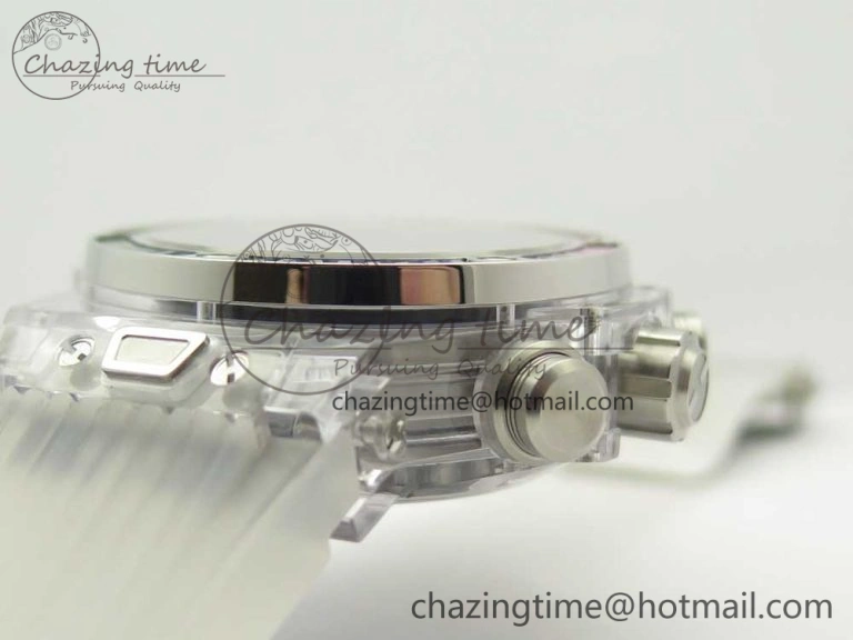 Big Bang Unico Magic Sapphire 45mm OXF Best Edition Rainbow Crystal Bezel Black Dial on White Rubber Strap A DailyWear 6850