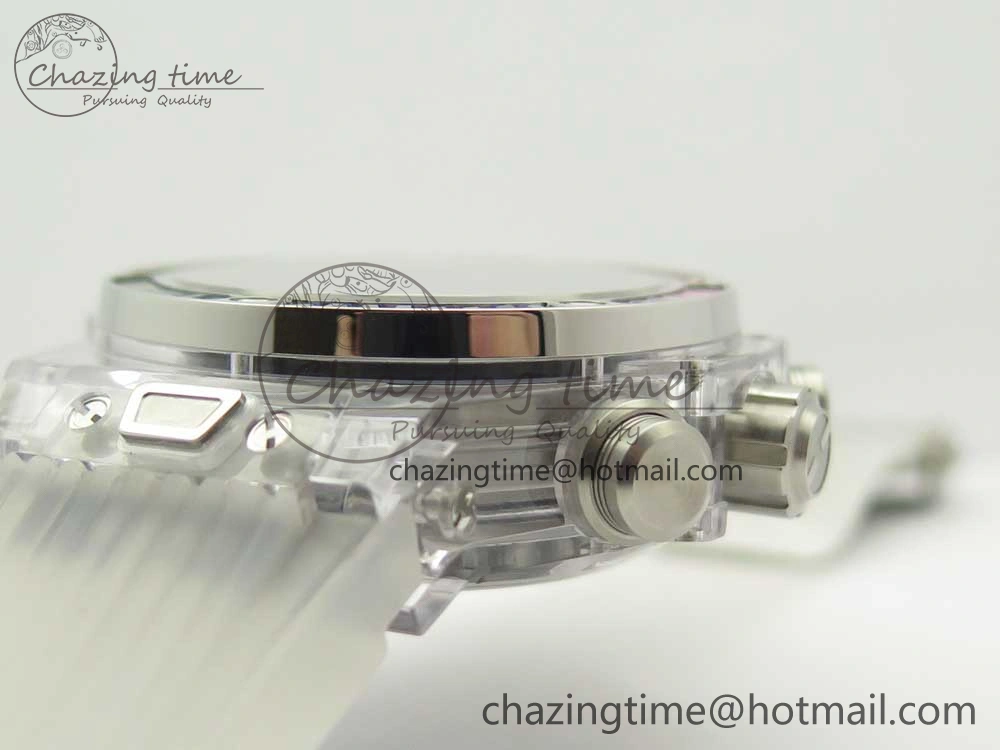 Big Bang Unico Magic Sapphire 45mm OXF Best Edition Rainbow Crystal Bezel Black Dial on White Rubber Strap A DailyWear 6850