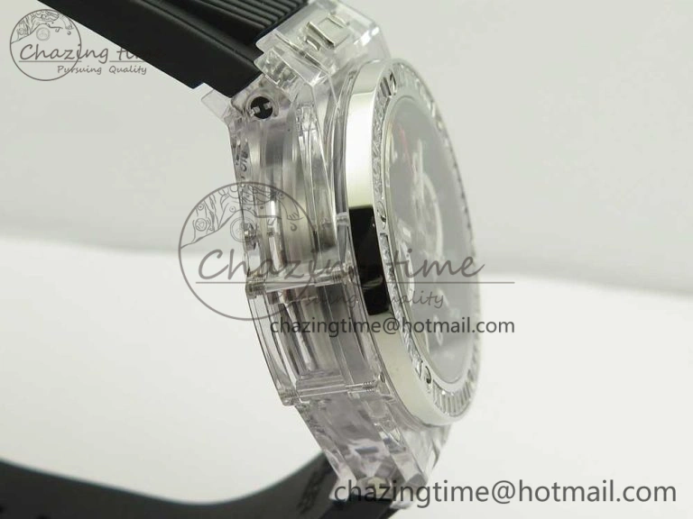 Big Bang Unico Magic Sapphire 45mm OXF Best Edition Skeleton Dial Diamonds Bezel on Black Rubber Strap A Chic 6848