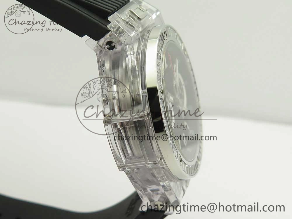 Big Bang Unico Magic Sapphire 45mm OXF Best Edition Skeleton Dial Diamonds Bezel on Black Rubber Strap A Chic 6848