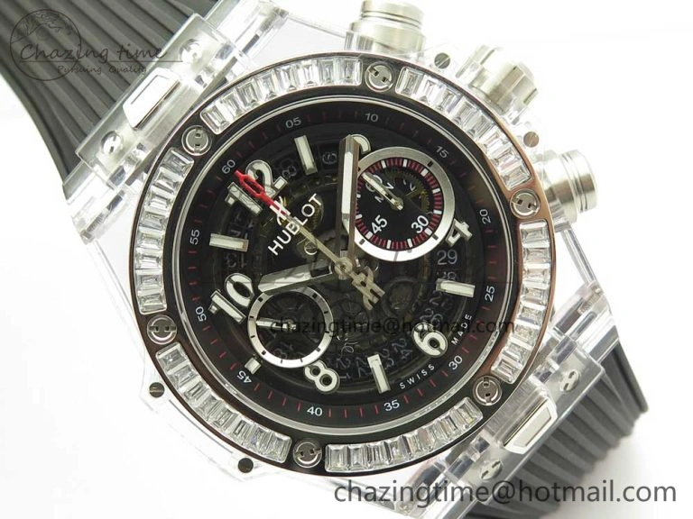 Big Bang Unico Magic Sapphire 45mm OXF Best Edition Skeleton Dial Diamonds Bezel on Black Rubber Strap A Chic 6848