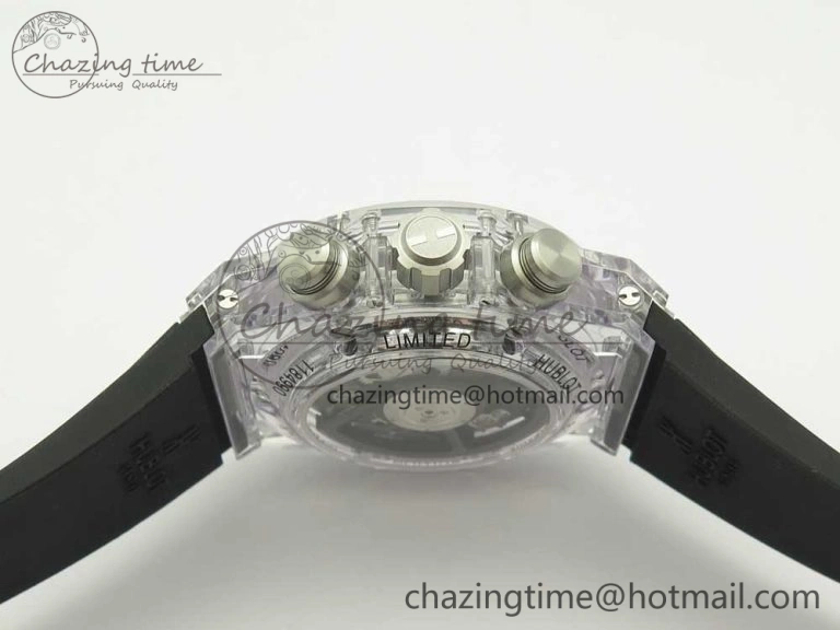 Big Bang Unico Magic Sapphire 45mm OXF Best Edition Skeleton Dial Diamonds Bezel on Black Rubber Strap A Chic 6848