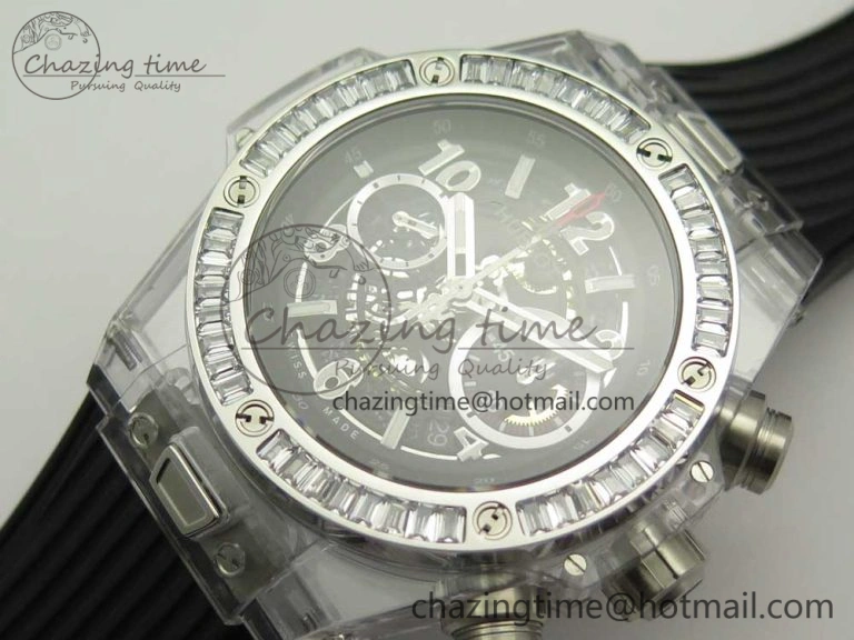 Big Bang Unico Magic Sapphire 45mm OXF Best Edition Skeleton Dial Diamonds Bezel on Black Rubber Strap A Chic 6848