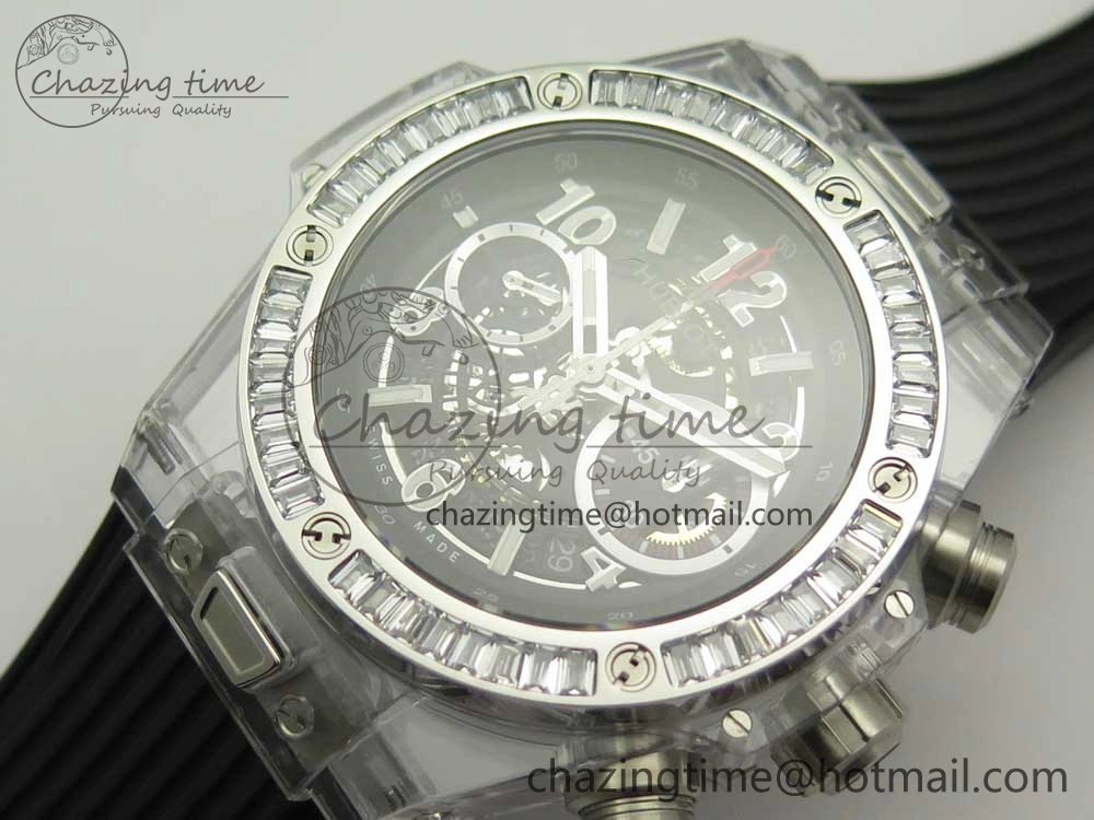 Big Bang Unico Magic Sapphire 45mm OXF Best Edition Skeleton Dial Diamonds Bezel on Black Rubber Strap A Chic 6848