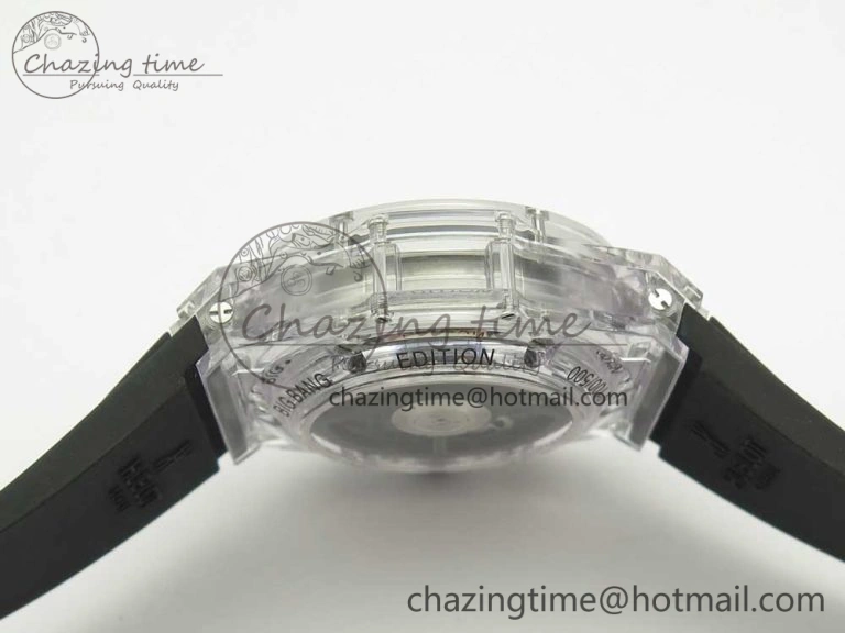 Big Bang Unico Magic Sapphire 45mm OXF Best Edition Skeleton Dial Diamonds Bezel on Black Rubber Strap A Chic 6848