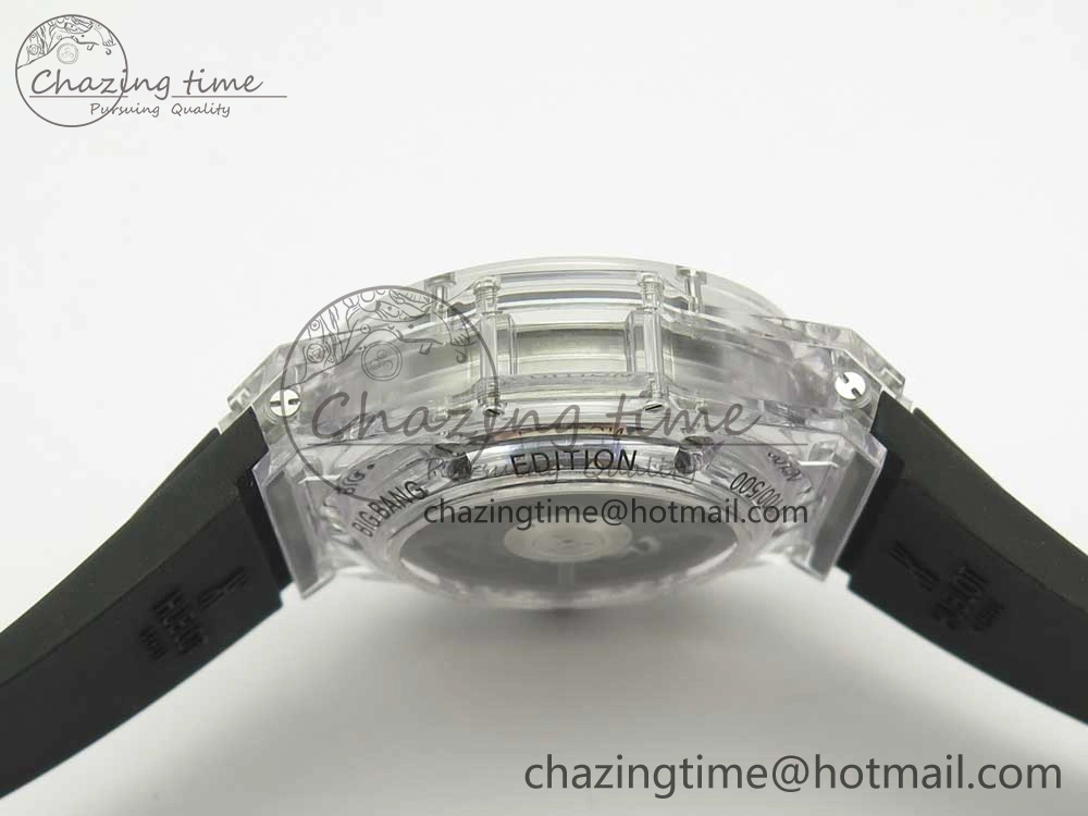 Big Bang Unico Magic Sapphire 45mm OXF Best Edition Skeleton Dial Diamonds Bezel on Black Rubber Strap A Chic 6848