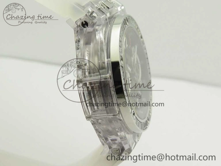 Colorful Big Bang Unico Magic Sapphire 45mm OXF Best Edition Skeleton Dial Diamonds Bezel on White Rubber Strap A 6849