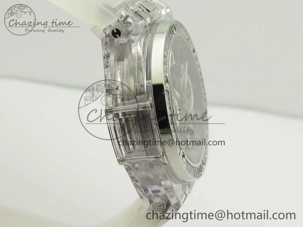 Colorful Big Bang Unico Magic Sapphire 45mm OXF Best Edition Skeleton Dial Diamonds Bezel on White Rubber Strap A 6849