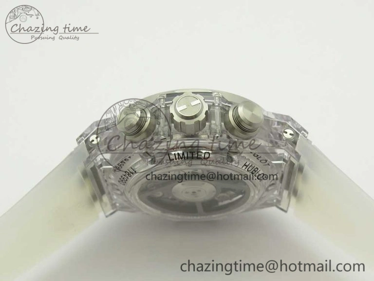 Colorful Big Bang Unico Magic Sapphire 45mm OXF Best Edition Skeleton Dial Diamonds Bezel on White Rubber Strap A 6849