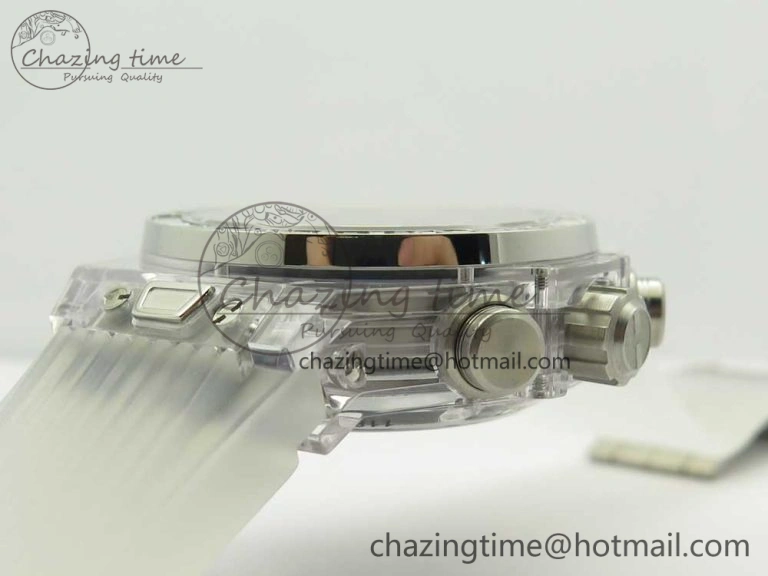 Colorful Big Bang Unico Magic Sapphire 45mm OXF Best Edition Skeleton Dial Diamonds Bezel on White Rubber Strap A 6849
