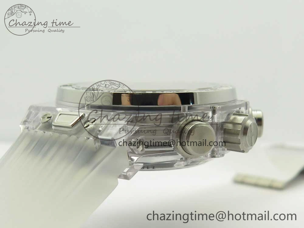 Colorful Big Bang Unico Magic Sapphire 45mm OXF Best Edition Skeleton Dial Diamonds Bezel on White Rubber Strap A 6849