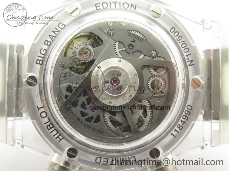 Colorful Big Bang Unico Magic Sapphire 45mm OXF Best Edition Skeleton Dial Diamonds Bezel on White Rubber Strap A 6849