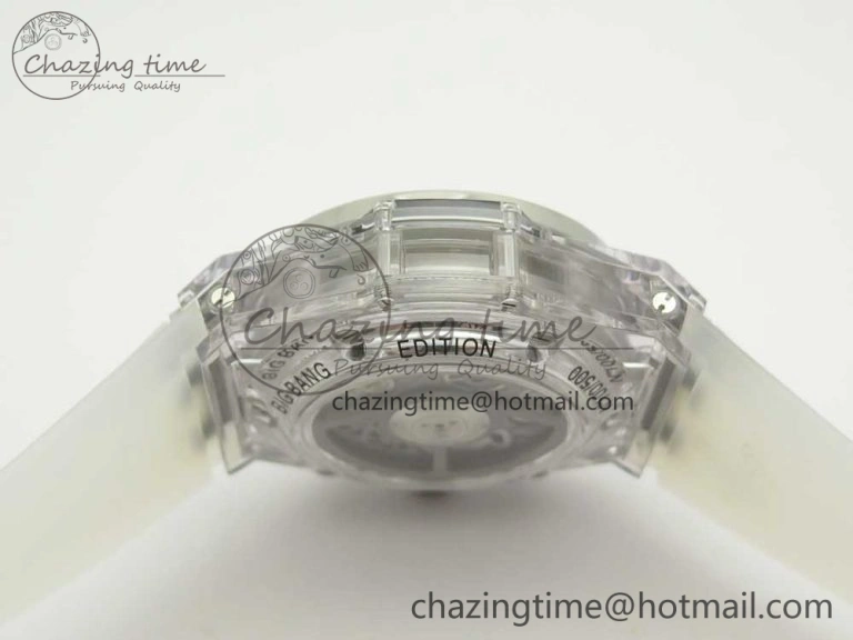 Colorful Big Bang Unico Magic Sapphire 45mm OXF Best Edition Skeleton Dial Diamonds Bezel on White Rubber Strap A 6849