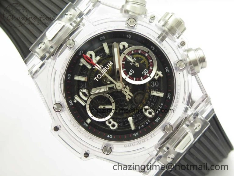 Big Bang Unico Magic Sapphire 45mm OXF Best Edition Skeleton Dial on Black Rubber Strap A Comfortable 6854