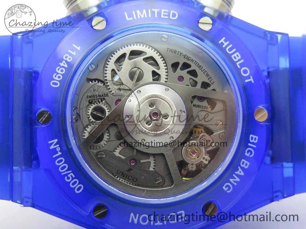 Big Bang Unico Magic Sapphire Blue 45mm OXF Best Edition Skeleton Dial on Blue Rubber Strap A Seasonal 6845