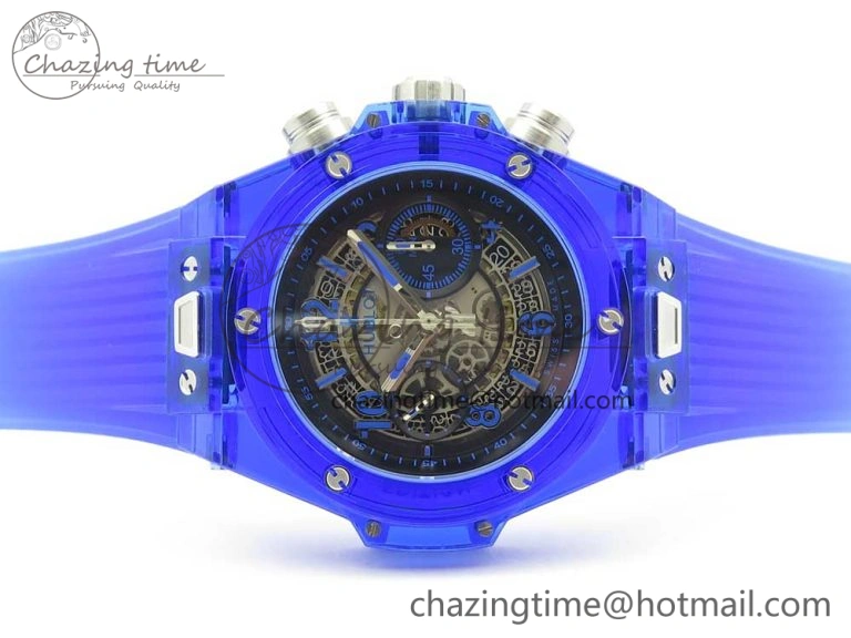 Big Bang Unico Magic Sapphire Blue 45mm OXF Best Edition Skeleton Dial on Blue Rubber Strap A Seasonal 6845