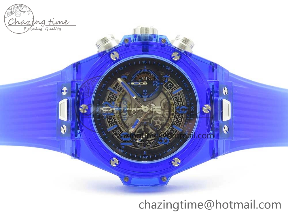 Big Bang Unico Magic Sapphire Blue 45mm OXF Best Edition Skeleton Dial on Blue Rubber Strap A Seasonal 6845