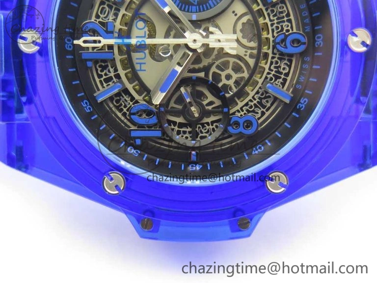 Big Bang Unico Magic Sapphire Blue 45mm OXF Best Edition Skeleton Dial on Blue Rubber Strap A Seasonal 6845