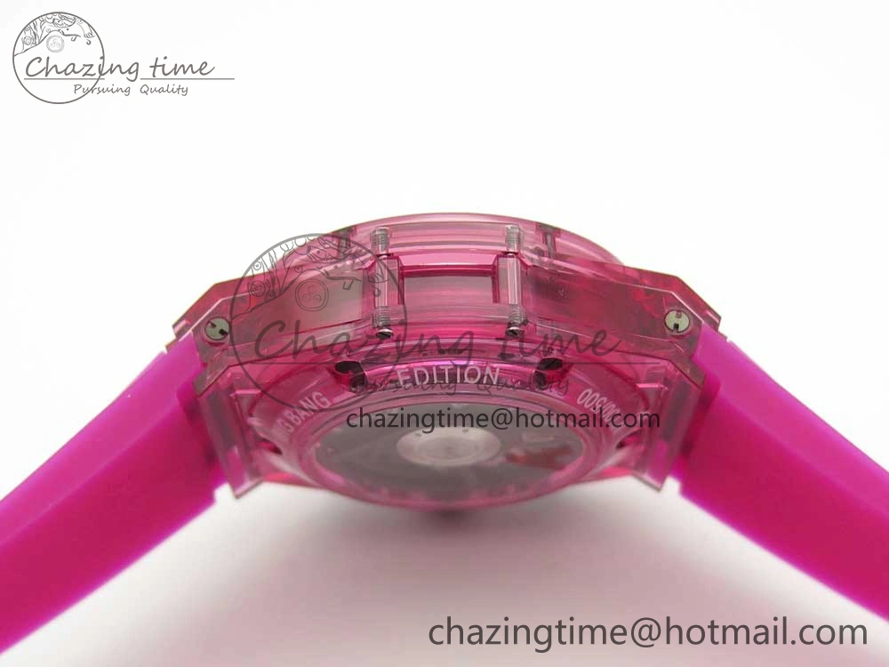 Vibrant Big Bang Unico Magic Sapphire Pink 45mm OXF Best Edition Skeleton Dial on Pink Rubber Strap A 6846
