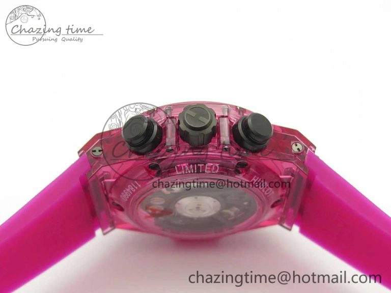 Vibrant Big Bang Unico Magic Sapphire Pink 45mm OXF Best Edition Skeleton Dial on Pink Rubber Strap A 6846