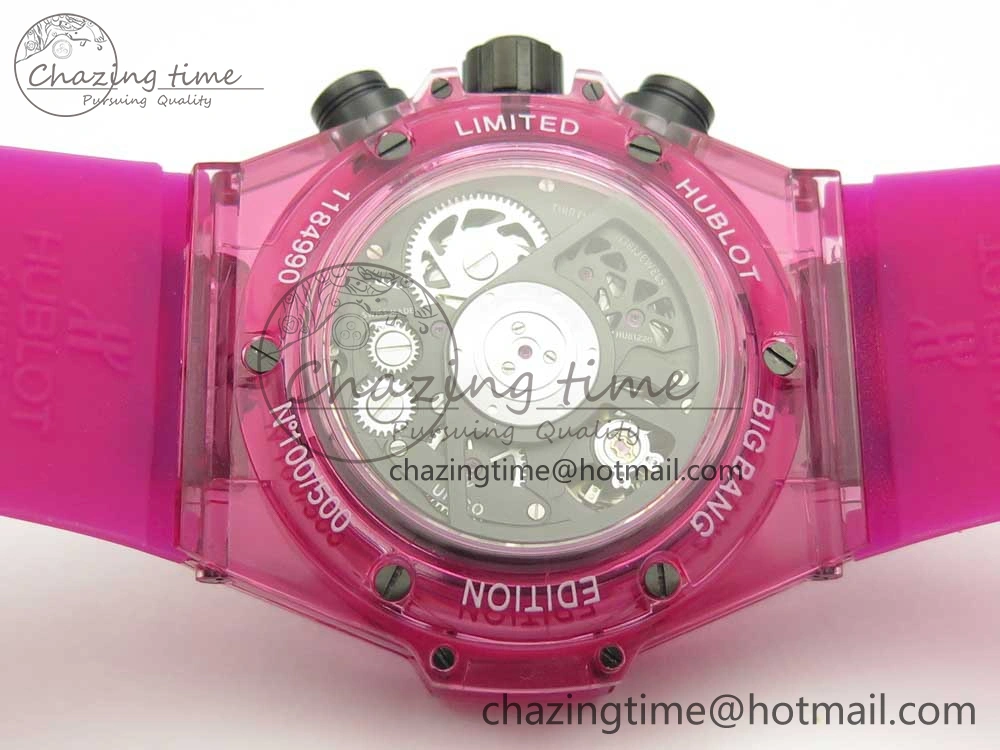 Vibrant Big Bang Unico Magic Sapphire Pink 45mm OXF Best Edition Skeleton Dial on Pink Rubber Strap A 6846