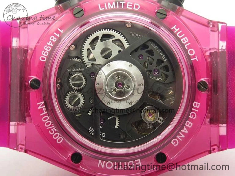 Vibrant Big Bang Unico Magic Sapphire Pink 45mm OXF Best Edition Skeleton Dial on Pink Rubber Strap A 6846