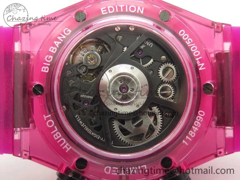 Vibrant Big Bang Unico Magic Sapphire Pink 45mm OXF Best Edition Skeleton Dial on Pink Rubber Strap A 6846