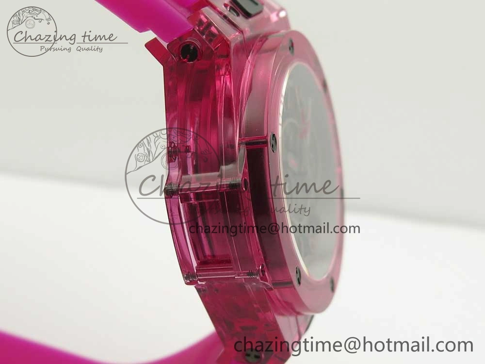 Vibrant Big Bang Unico Magic Sapphire Pink 45mm OXF Best Edition Skeleton Dial on Pink Rubber Strap A 6846