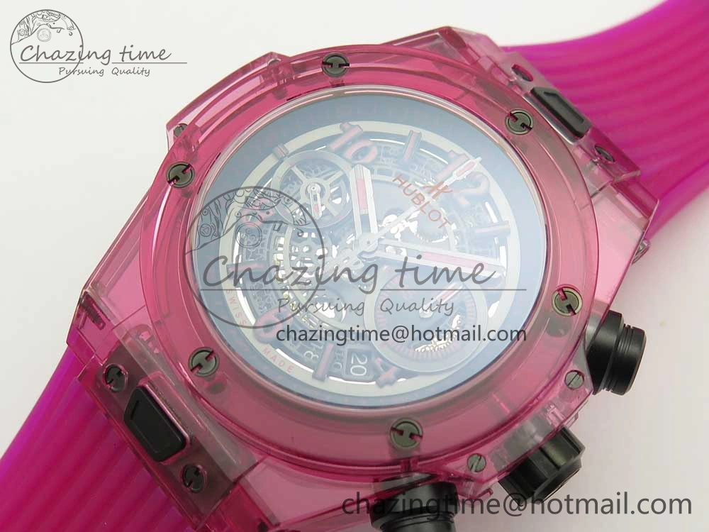 Vibrant Big Bang Unico Magic Sapphire Pink 45mm OXF Best Edition Skeleton Dial on Pink Rubber Strap A 6846