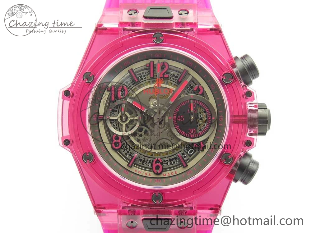 Vibrant Big Bang Unico Magic Sapphire Pink 45mm OXF Best Edition Skeleton Dial on Pink Rubber Strap A 6846