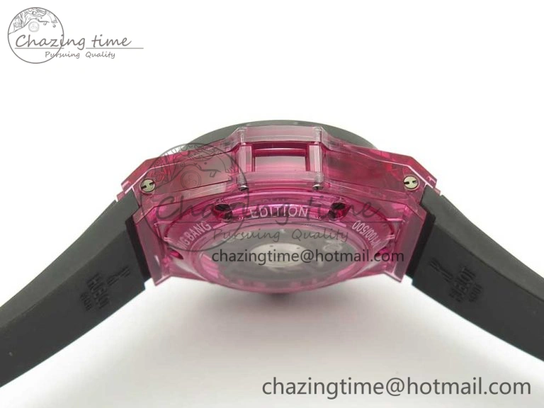 Breathable Big Bang Unico Purple Magic Sapphire 45mm OXF Best Edition Crystal Bezel Skeleton Dial on Black Rubber Strap A 6843