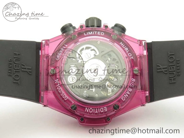 Breathable Big Bang Unico Purple Magic Sapphire 45mm OXF Best Edition Crystal Bezel Skeleton Dial on Black Rubber Strap A 6843