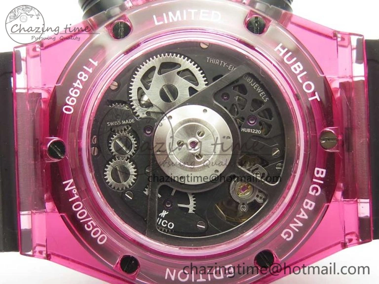 Breathable Big Bang Unico Purple Magic Sapphire 45mm OXF Best Edition Crystal Bezel Skeleton Dial on Black Rubber Strap A 6843
