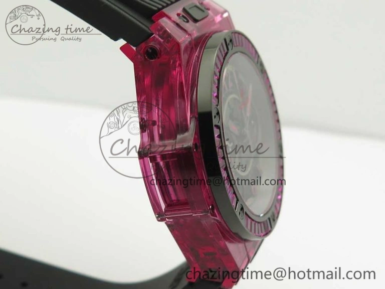 Breathable Big Bang Unico Purple Magic Sapphire 45mm OXF Best Edition Crystal Bezel Skeleton Dial on Black Rubber Strap A 6843
