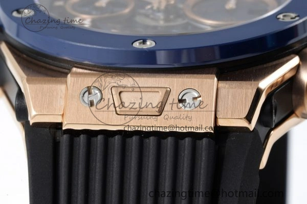 Big Bang Unico RG 45mm BBF 1:1 Best Edition Blue Ceramic Bezel Skeleton Dial on Black Rubber Strap A NewStyle 6757