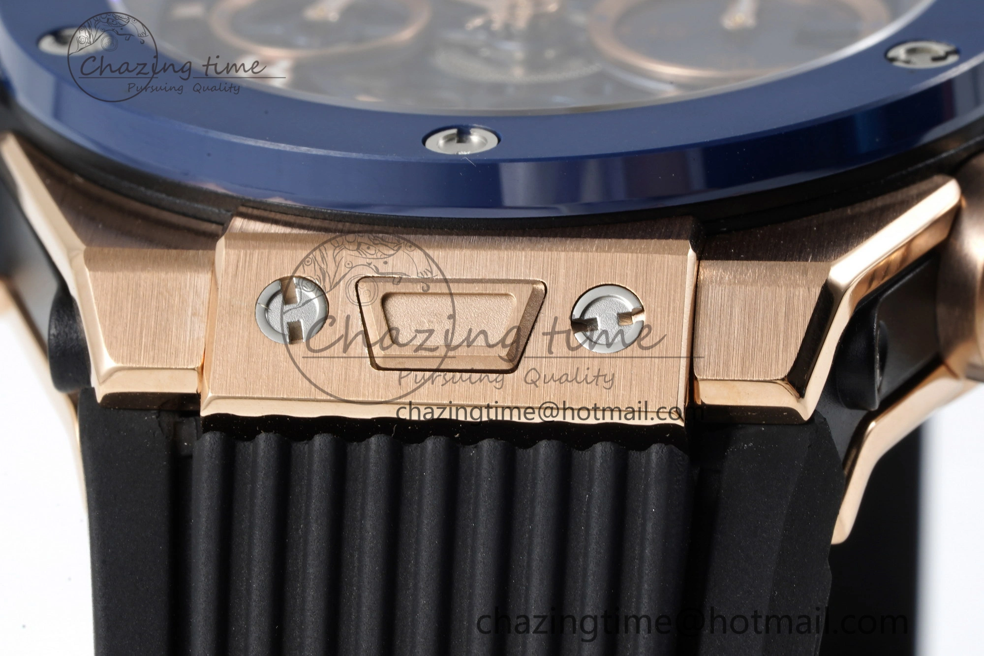 Big Bang Unico RG 45mm BBF 1:1 Best Edition Blue Ceramic Bezel Skeleton Dial on Black Rubber Strap A NewStyle 6757