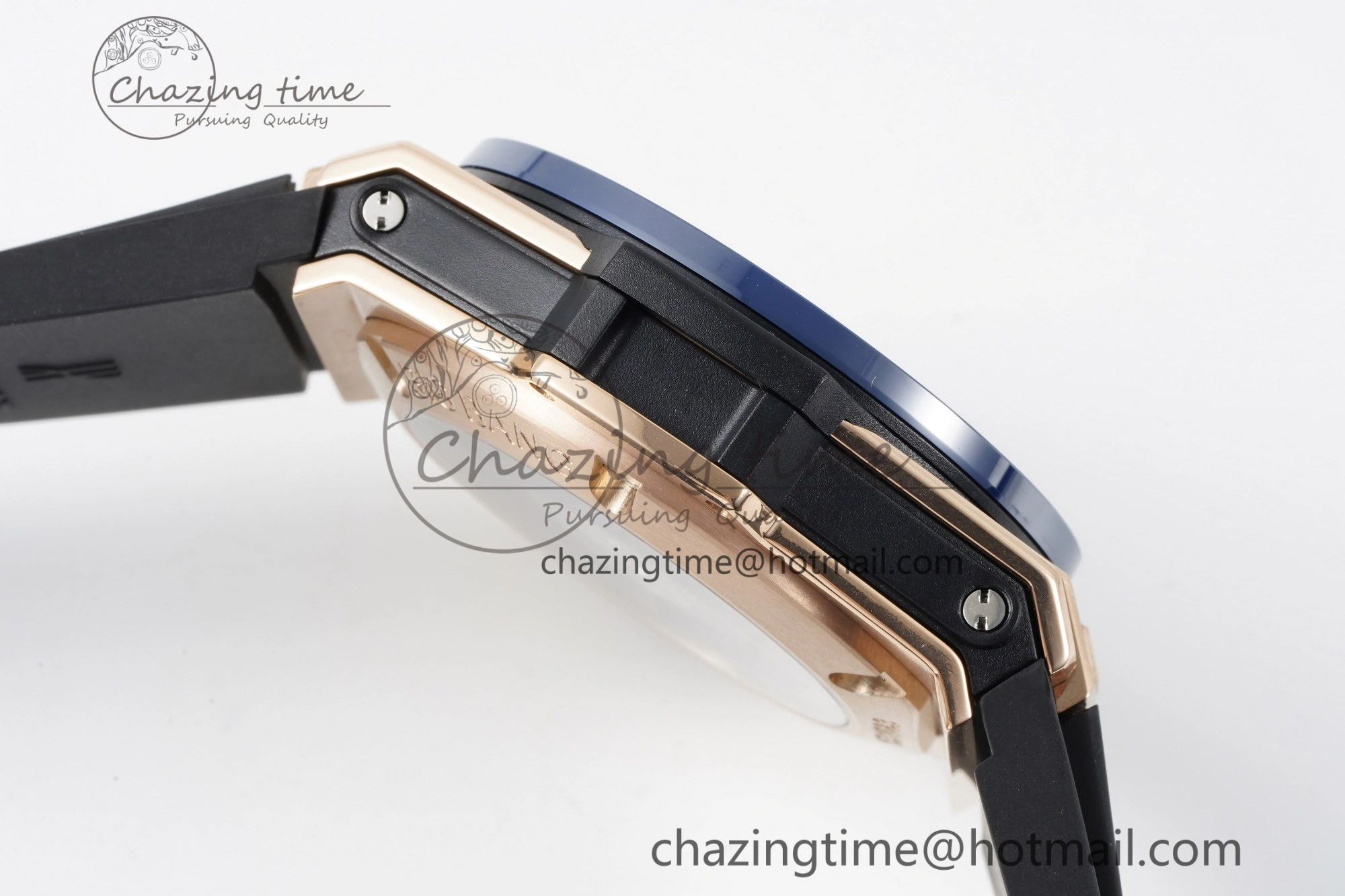 Big Bang Unico RG 45mm BBF 1:1 Best Edition Blue Ceramic Bezel Skeleton Dial on Black Rubber Strap A NewStyle 6757