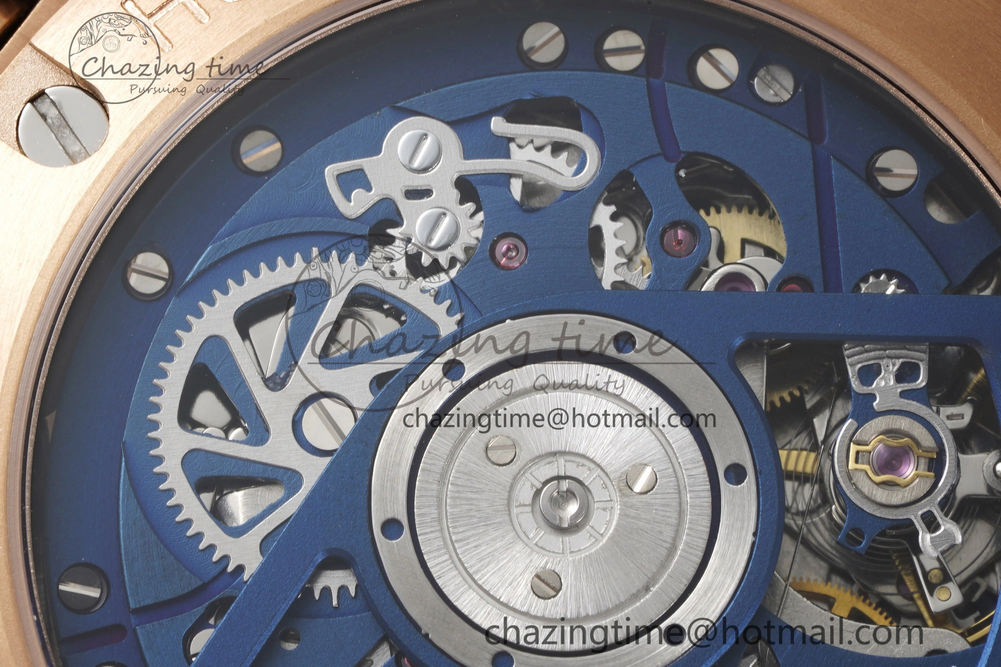 Big Bang Unico RG 45mm BBF 1:1 Best Edition Blue Ceramic Bezel Skeleton Dial on Black Rubber Strap A NewStyle 6757