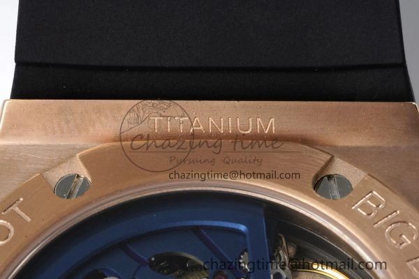 Big Bang Unico RG 45mm BBF 1:1 Best Edition Blue Ceramic Bezel Skeleton Dial on Black Rubber Strap A NewStyle 6757