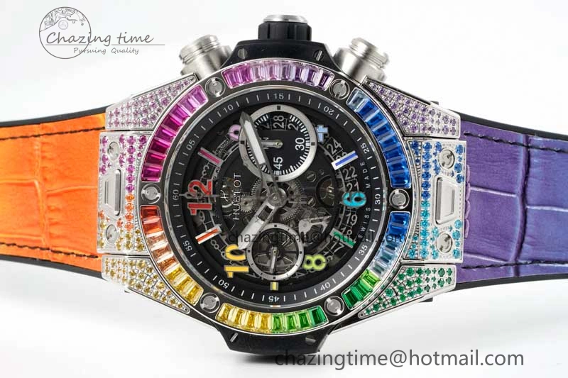 WeatherProof Big Bang Unico Rainbow King SS 45mm ZF 1:1 Best Edition on Rainbow Gummy Strap A 6778