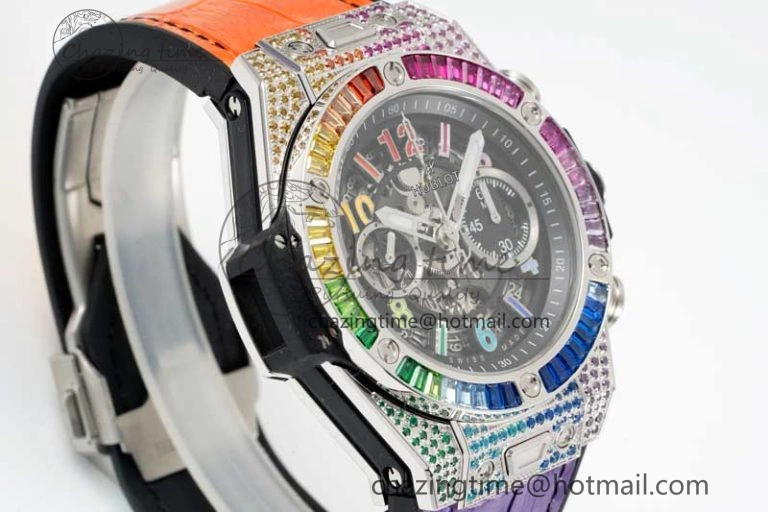 WeatherProof Big Bang Unico Rainbow King SS 45mm ZF 1:1 Best Edition on Rainbow Gummy Strap A 6778
