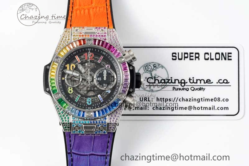 WeatherProof Big Bang Unico Rainbow King SS 45mm ZF 1:1 Best Edition on Rainbow Gummy Strap A 6778