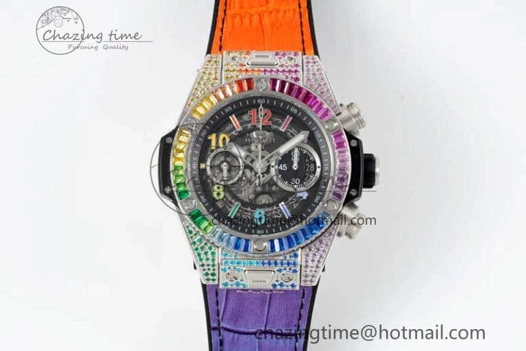 WeatherProof Big Bang Unico Rainbow King SS 45mm ZF 1:1 Best Edition on Rainbow Gummy Strap A 6778