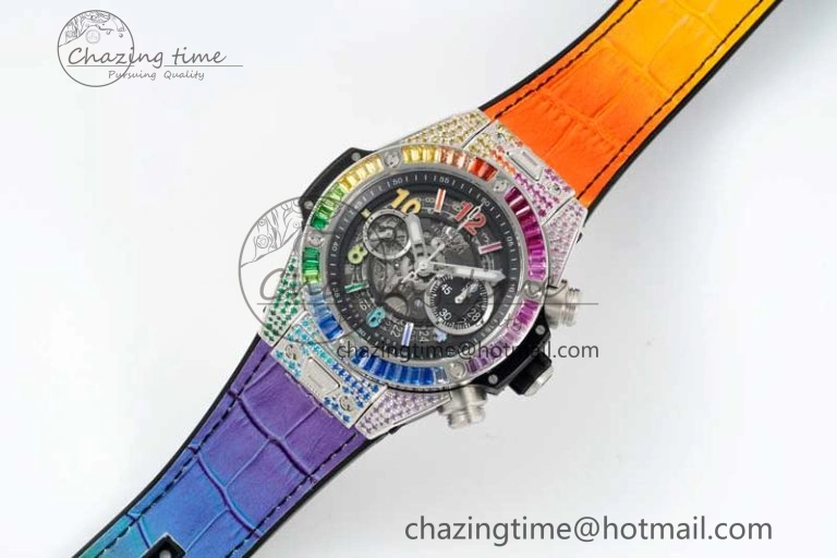 WeatherProof Big Bang Unico Rainbow King SS 45mm ZF 1:1 Best Edition on Rainbow Gummy Strap A 6778