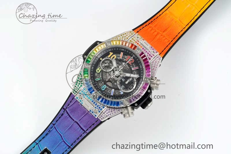 WeatherProof Big Bang Unico Rainbow King SS 45mm ZF 1:1 Best Edition on Rainbow Gummy Strap A 6778