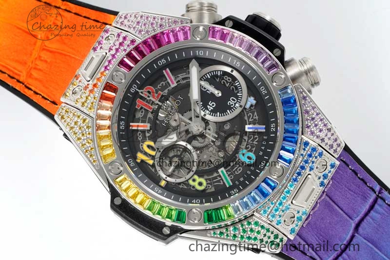 WeatherProof Big Bang Unico Rainbow King SS 45mm ZF 1:1 Best Edition on Rainbow Gummy Strap A 6778